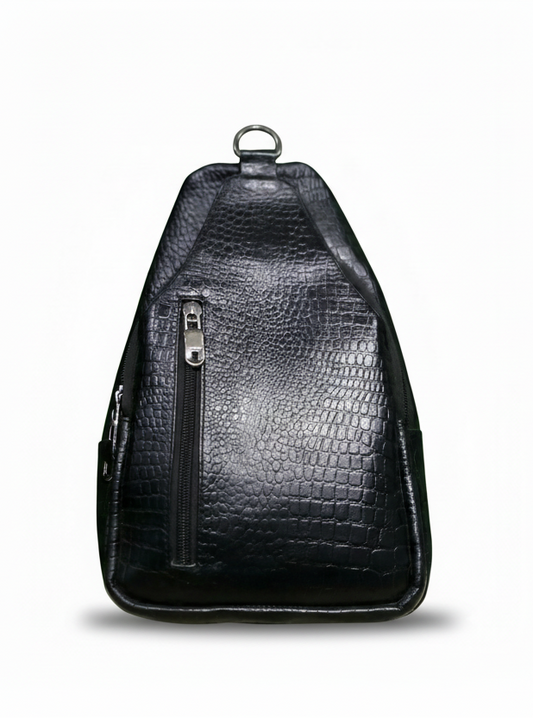 Urban Luxe Textured Leather Crossbody – Black