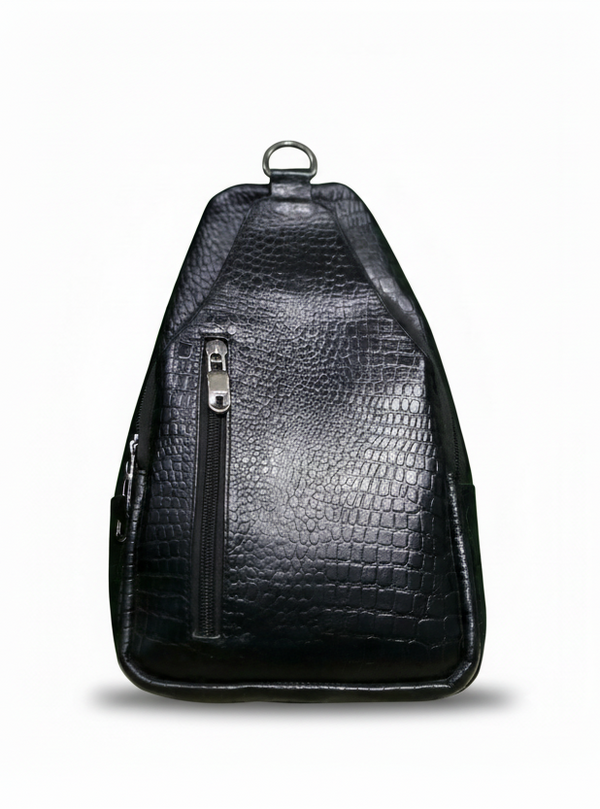 Urban Luxe Textured Leather Crossbody – Black